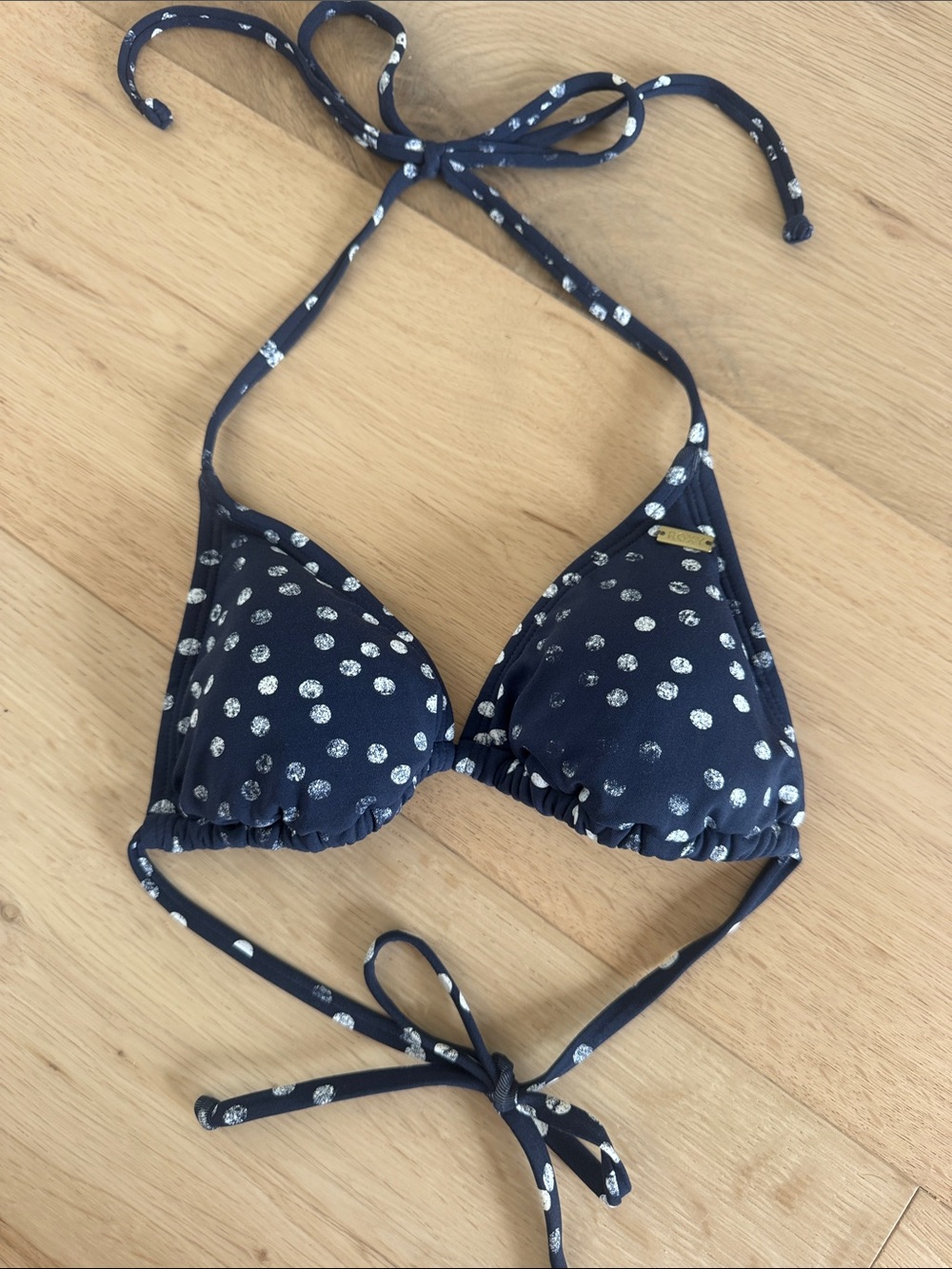 Roxy Navy Polka Dot Triangle Bikini Top with Silver Dots